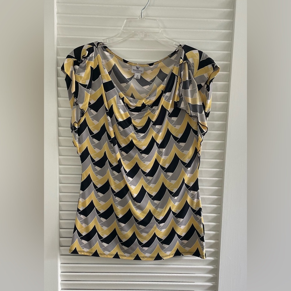 omen's Chevron Patterned Top - Yellow, Black, Gray